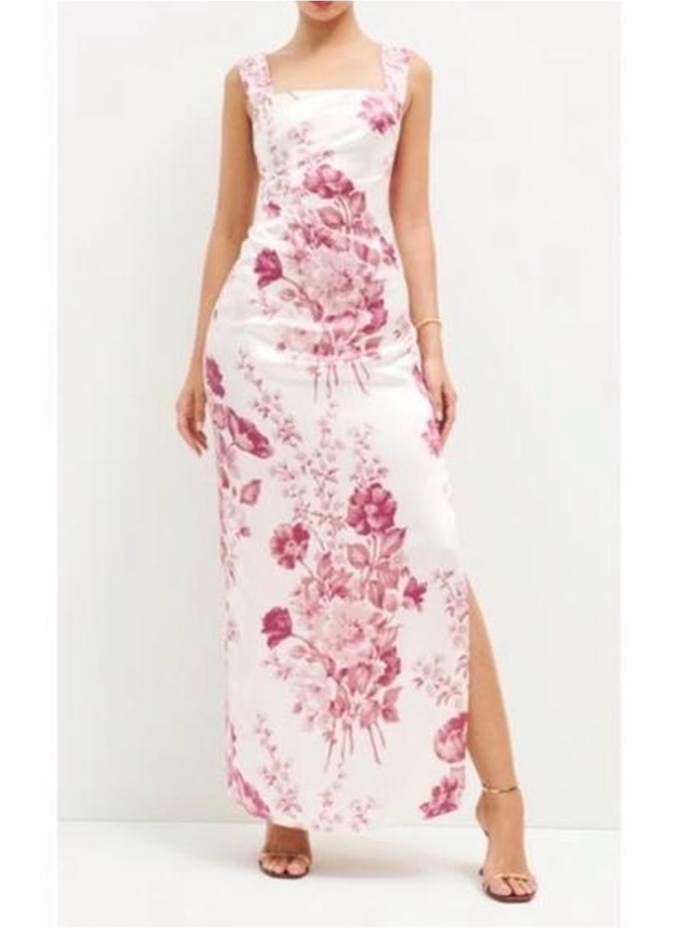 Reformation Pink Floral Square-Neck Maxi Dress